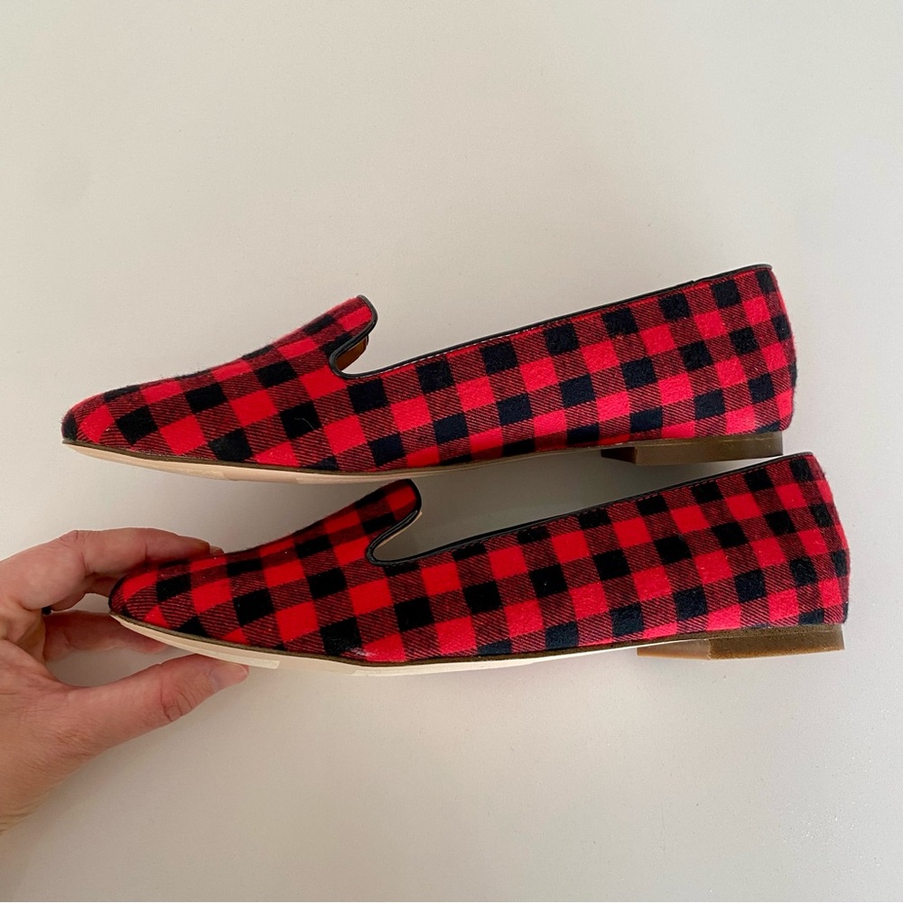 EUC J.Crew Red & Black Buffalo Plaid Loafers Sz 9, fits like 8.5 - Picture 3 of 7
